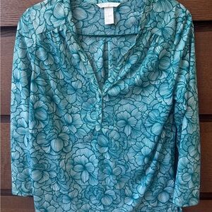 H&M TEAL FLORAL TOP 3/4 SLEEVES XS EUC